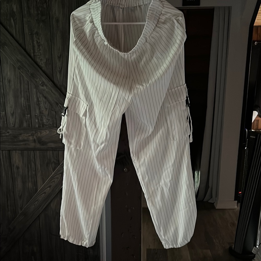 White Relaxed Fit Joggers with Ribbed Texture set